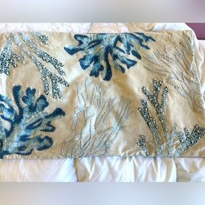 Pottery barn coral embroidered lumbar pillow cover